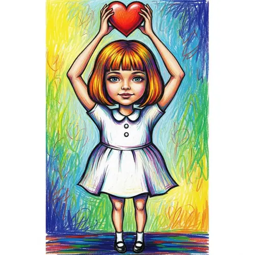 Impressionistic Two-Headed Girl Holding Heart Art