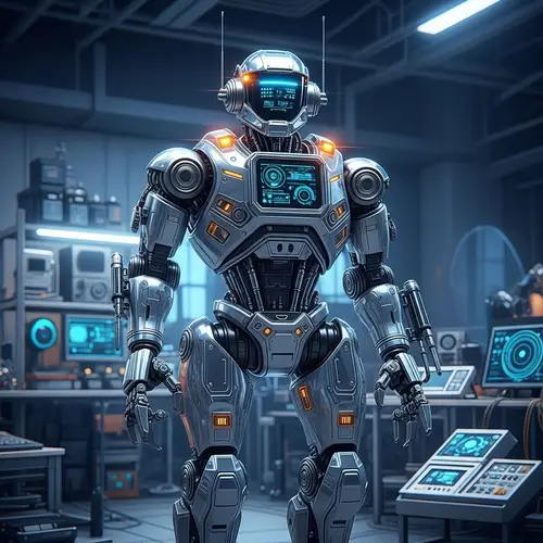 Futuristic Robot in Cutting-Edge Laboratory