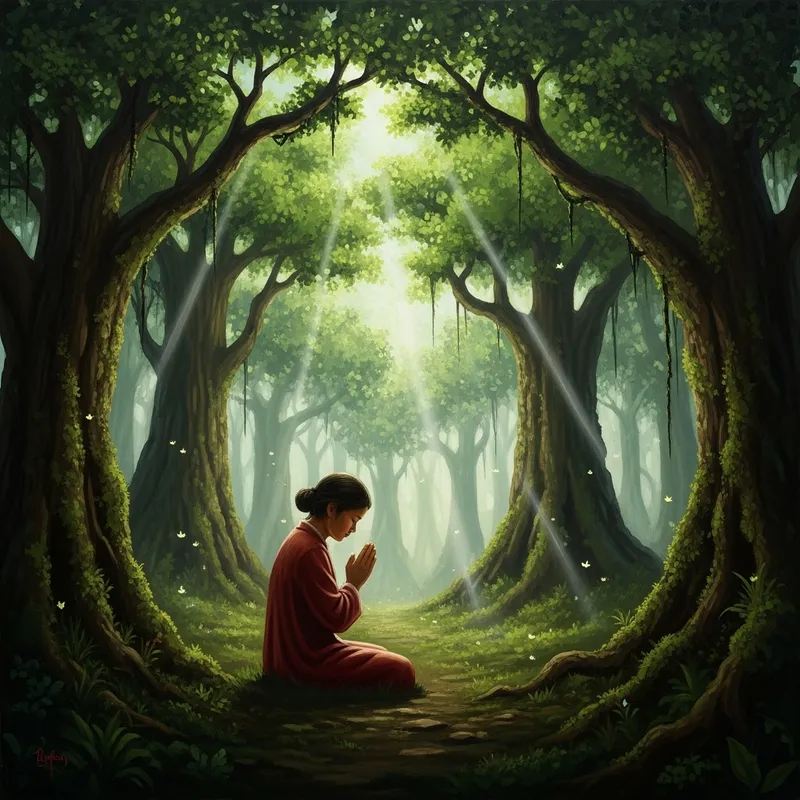 Mystical Forest Prayer Scene