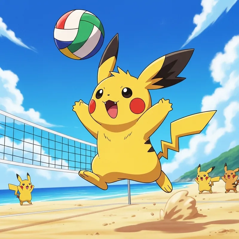 Cute Pikachu Volleyball | Cartoonish Monster Game Scene