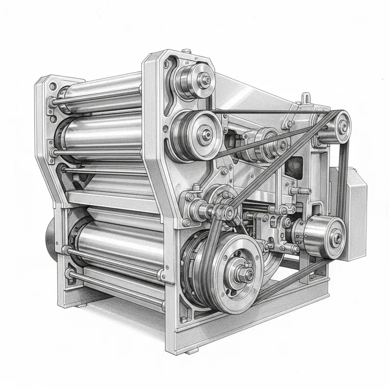 Detailed Pencil Drawing of Hemp Decorticator Machine