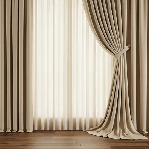 Luxurious Cream-Colored Curtains and Natural Vibe Flooring