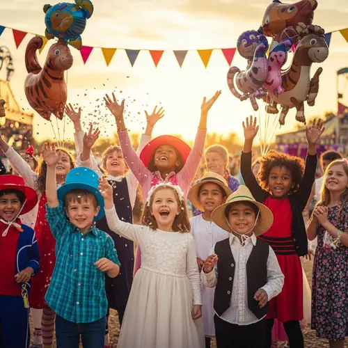 Colorful Children's Carnival: Diverse Kids in Bright Costumes