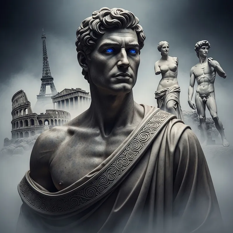 Man Stone Portrait in Creative Attire | Strong Character & Blue Eyes