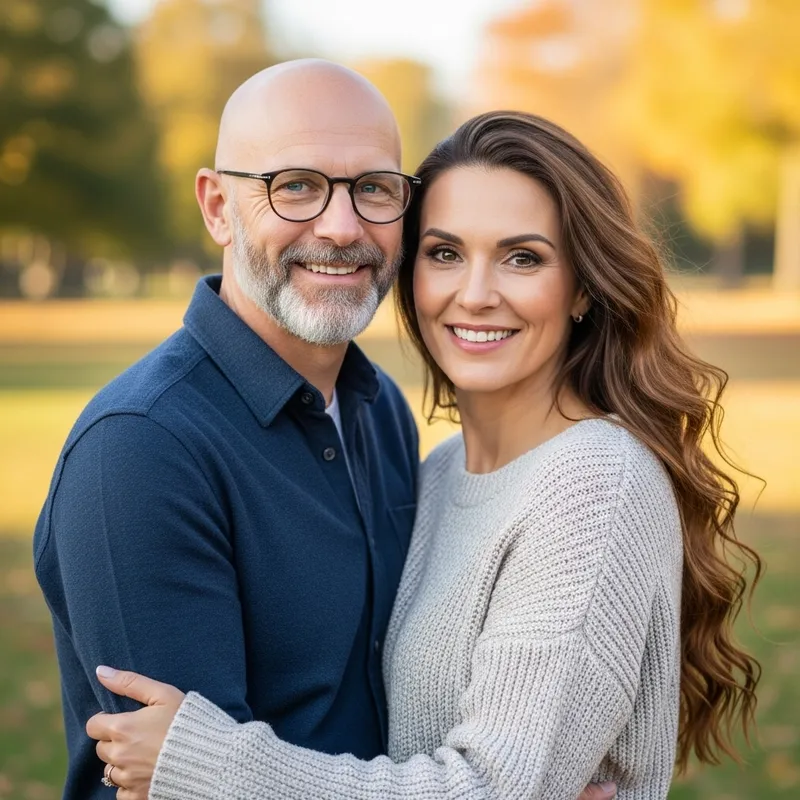 European Couple: Blue Eyes, Glasses, and Brown Hair