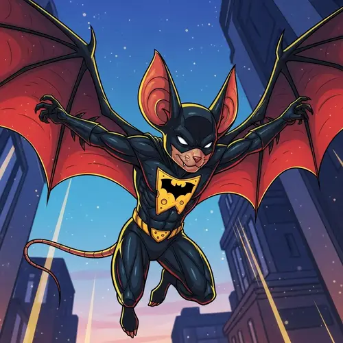 Bat-Mouse Hybrid Superheroic Character in Comic Book Style