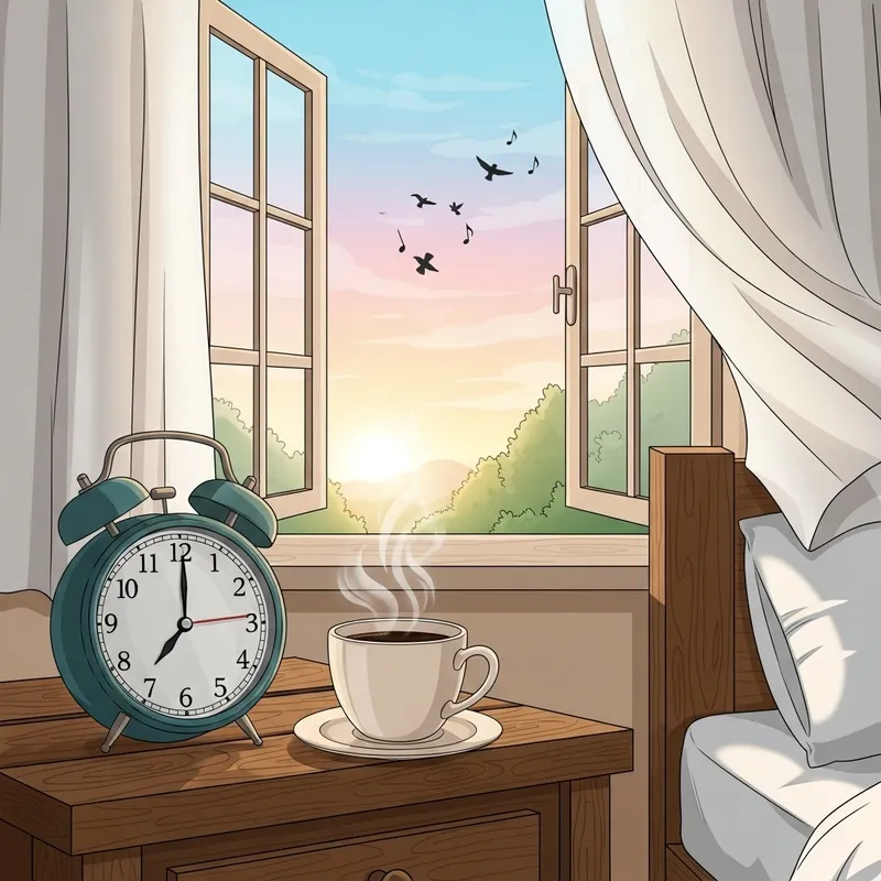 Wake Up Early with Alarm Clock and Coffee