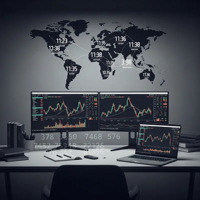 Minimalist Forex Trading Scene - Elegant Desk Setup with Live Trading Data