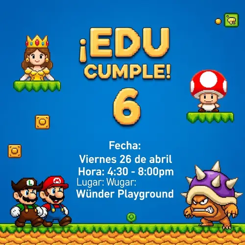 Spanish Children's Birthday Invitation Inspired by Adventure Game Characters