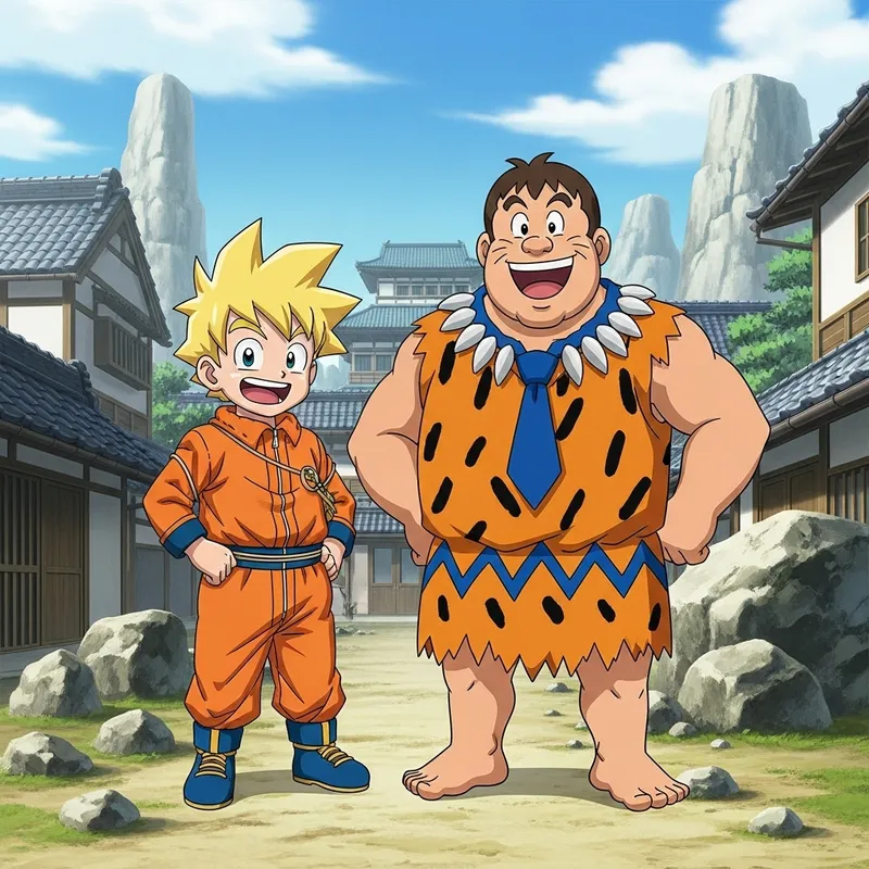 Naruto vs. Pedro Picapiedra: Energetic Boy & Muscular Man Clash