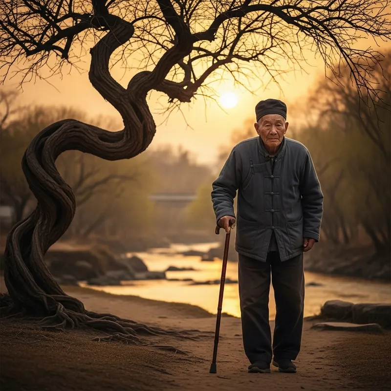 Asian Old Man Embodying Wisdom and Longevity