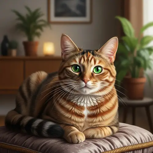 Serene Domestic Feline with Vibrant Emerald-Green Eyes