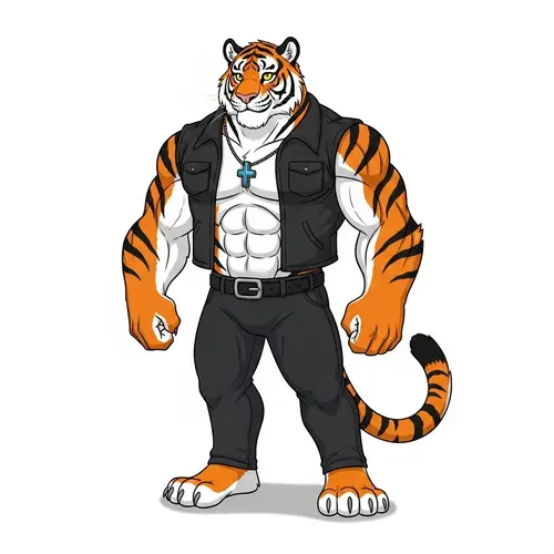 Muscular Tiger Character Exuding Strength and Security