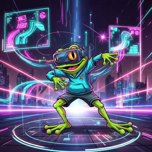 Colorful Cartoon Frog in Vibrant Virtual Reality World