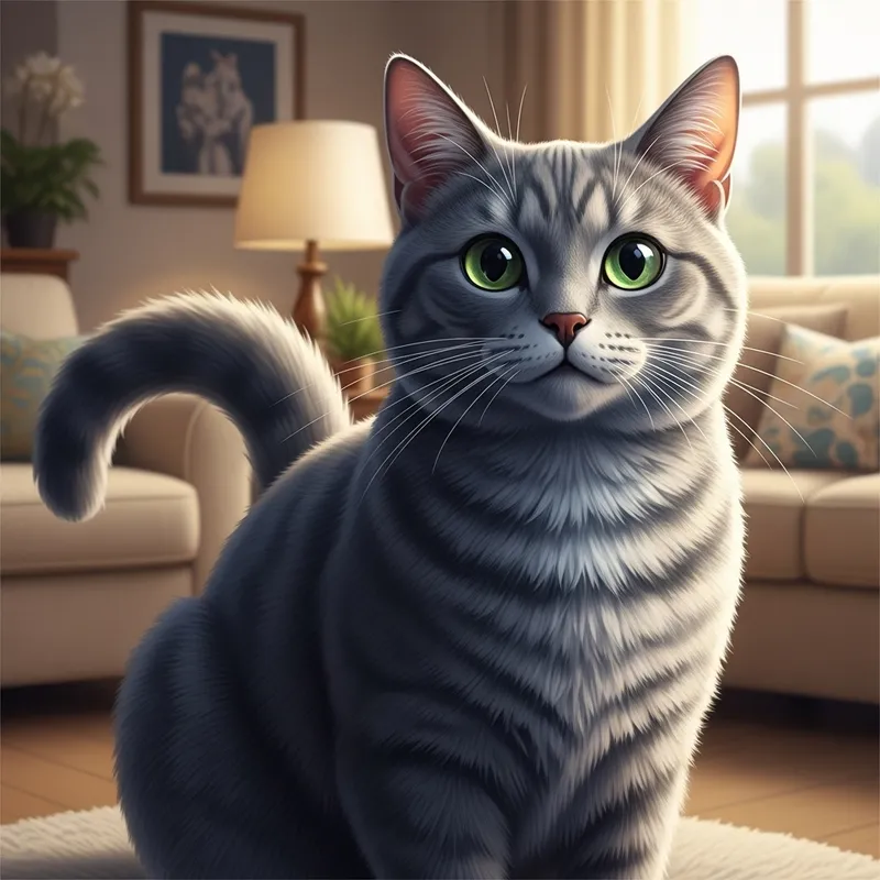 Beautiful Charcoal Gray Cat with Green Eyes