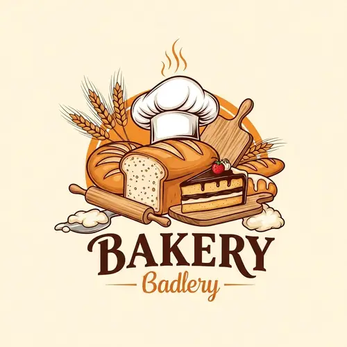 Bakery Logo Design with Bread, Cake, and More | Warm Earthy Colors