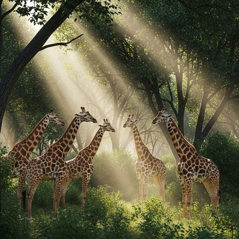 Majestic Giraffes in Serene Forest | Nature's Harmony