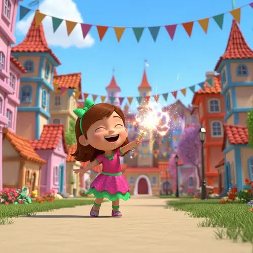 5-Year-Old Girl Discovers Glowing Magic Wand in Vibrant Town