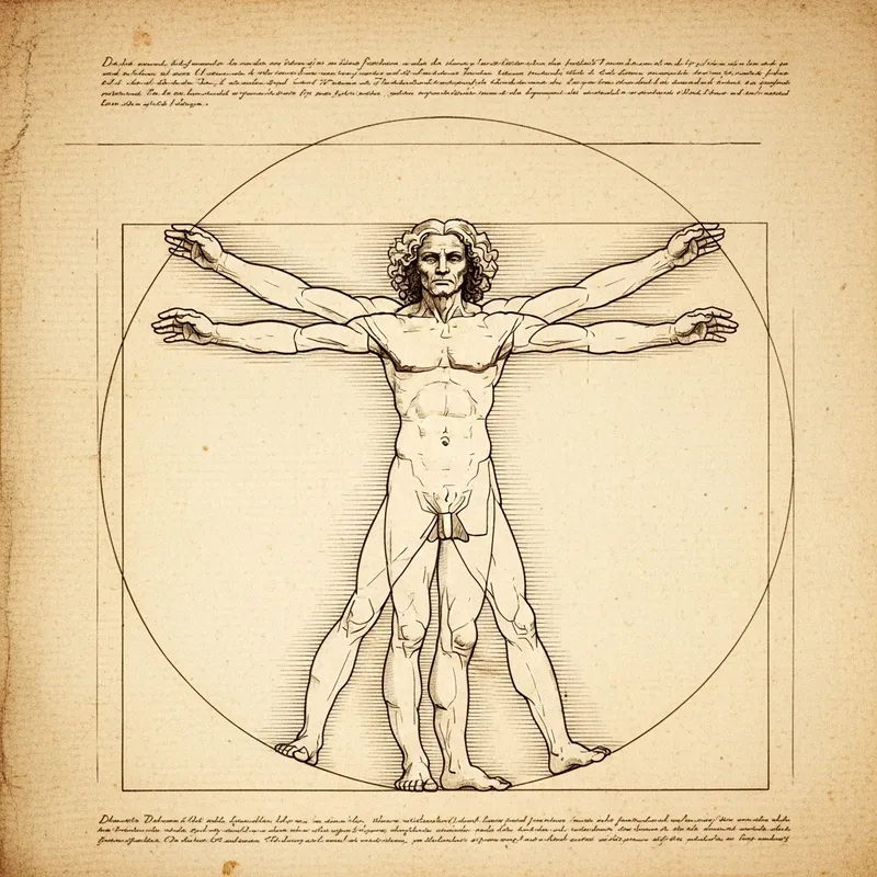 Vitruvian Man Drawing by Leonardo da Vinci - Illustration