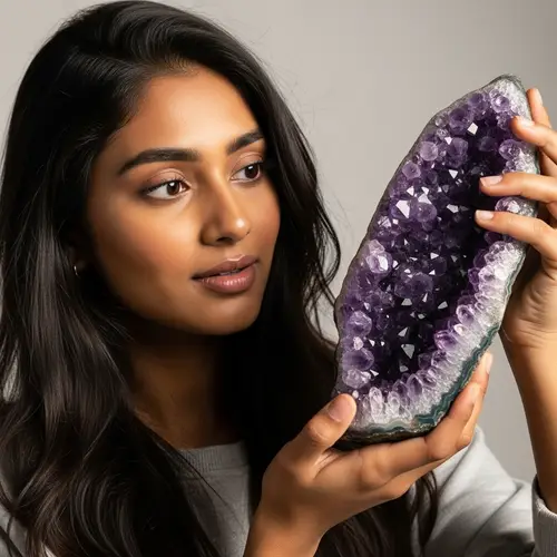 South Asian Girl Holding a Broken Amethyst | Natural Beauty