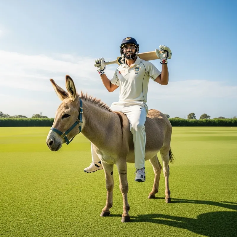 Dhoni Riding Donkey in Field