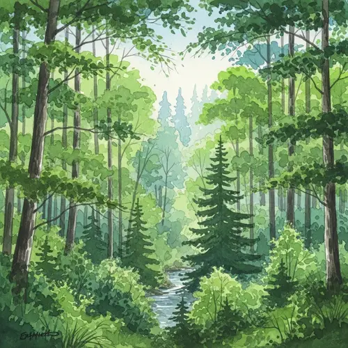 Vibrant Lush Forest - Capturing the Beauty of Nature in Watercolor Style