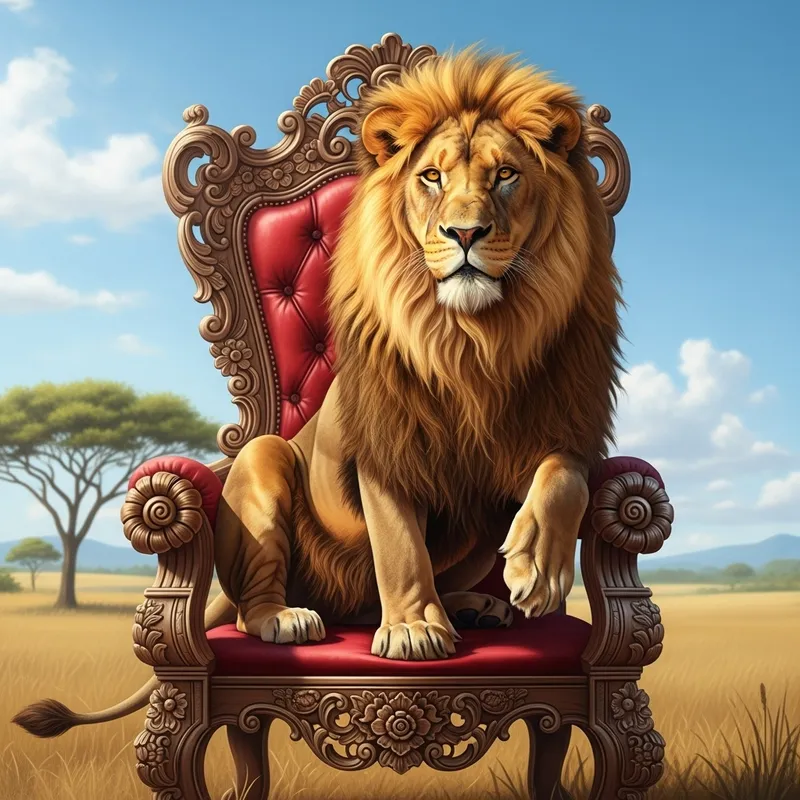 Majestic Lion Relaxing on Chair