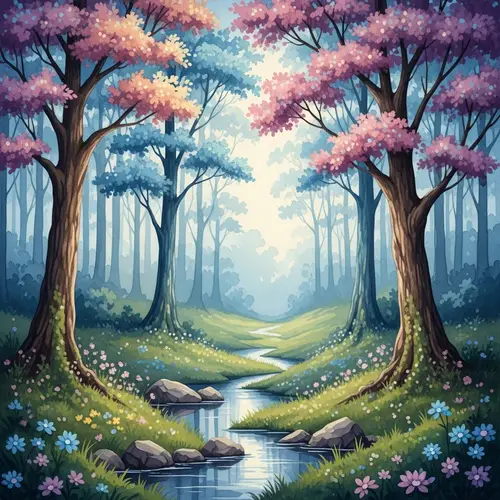 Enchanted Forest Watercolor Painting: Magical Landscape Art