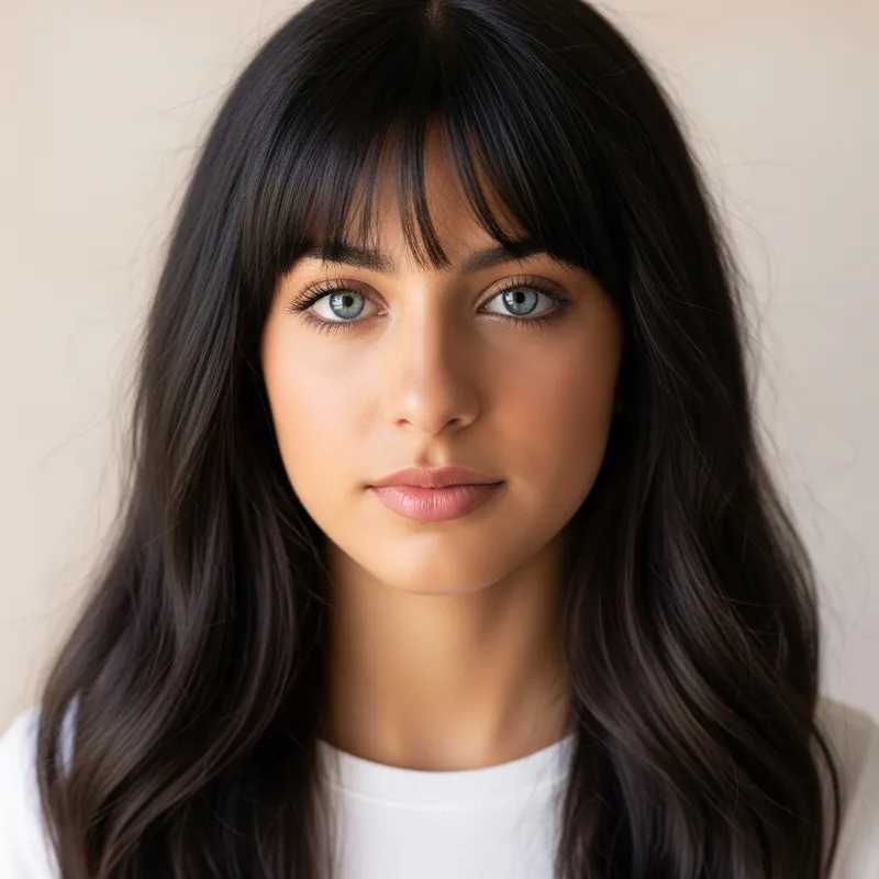 Serene Girl with Tanned Skin and Blue Eyes