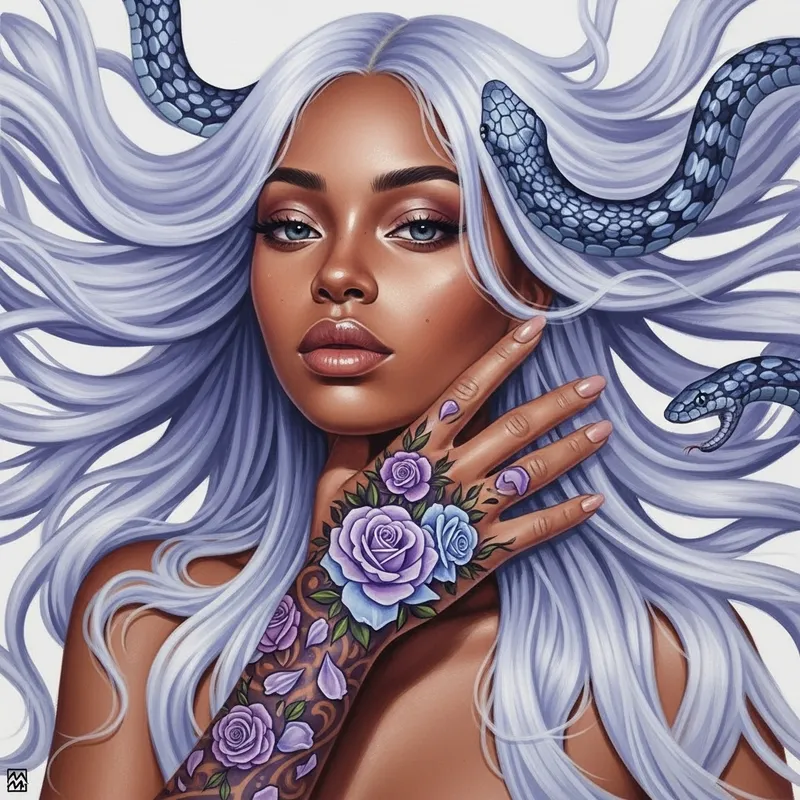 Ethereal Artwork of an African Woman with Tattoo Beauty