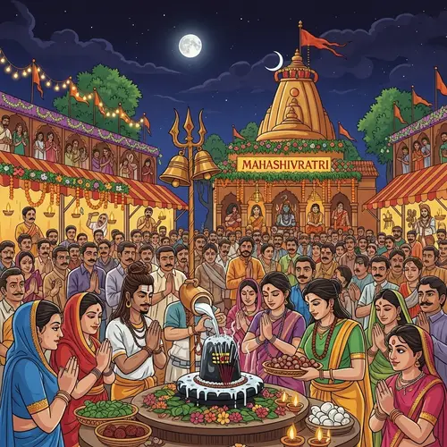 Colorful Mahashivratri Festival Celebration with Devotees and Decorations