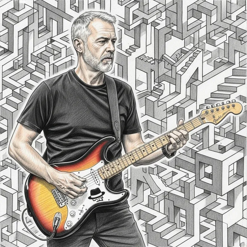 Pencil Sketch of a Middle-Aged Guitarist