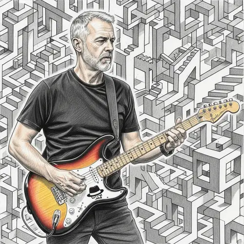 Pencil Sketch of a Middle-Aged Guitarist