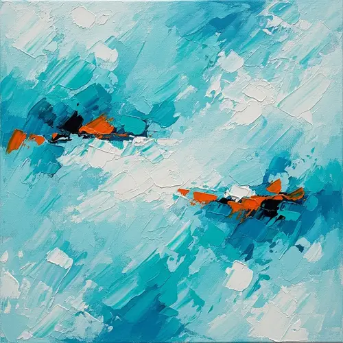 Tranquil Turquoise Abstract Painting with Subtle Orange Accents