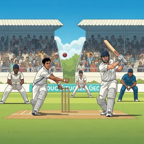 Vibrant Cricket Match Illustration with Diverse Players and Spectators