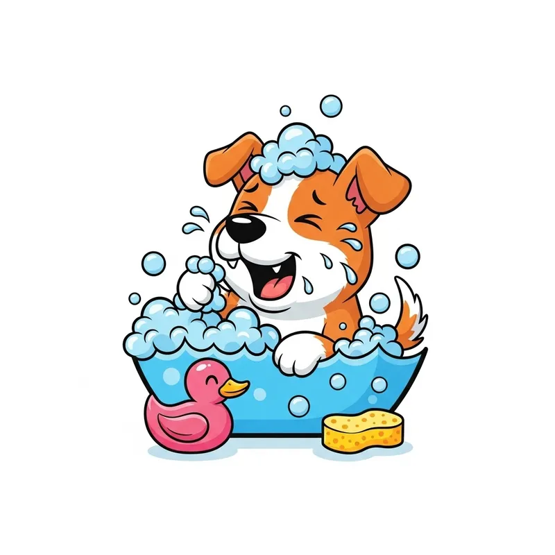 Happy Canine Bath Cartoon Logo Design