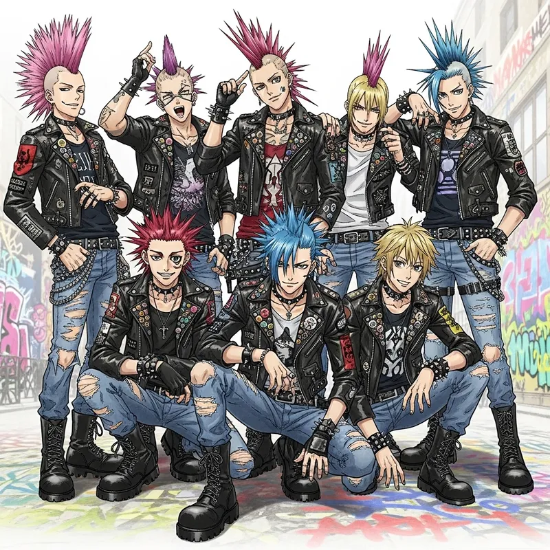 Gay Punk Group with Jinx Manhwa Gacha Style