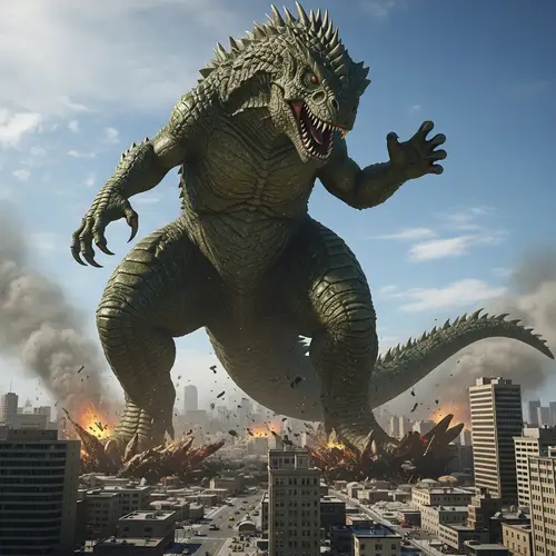 Godzilla Giant Crushes City - Apocalyptic Rampage Unleashed