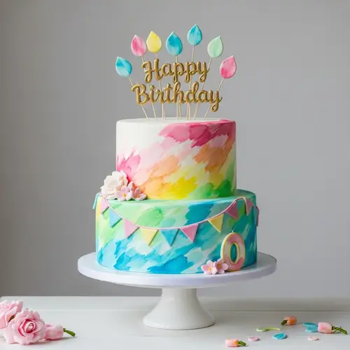 Vibrant Watercolor Inspired Birthday Cake | Festive Fondant Design