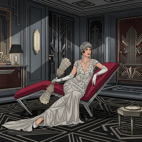 Elegant Art Deco Woman: Stylish Scene of Geometric Patterns