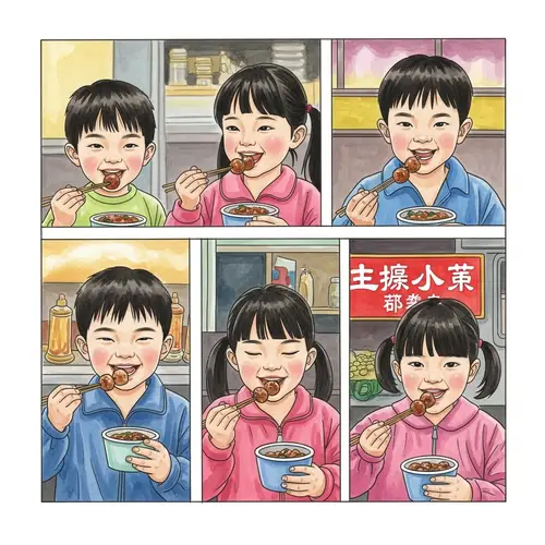 Joyful Children Enjoying Tanghulu: Documentary Watercolor Painting