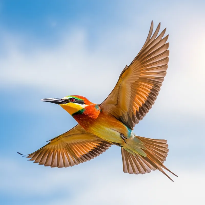 Colorful Bird Soaring Through Azure Sky Colorful Bird Soaring Through Azure Sky