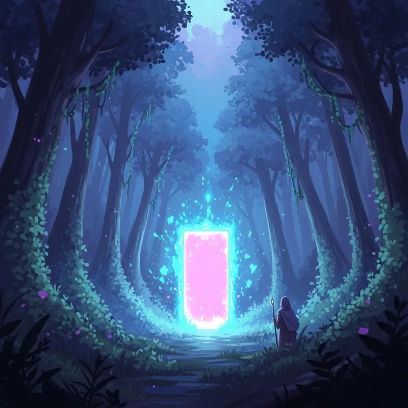 Enchanting Forest Landscape with Glowing Portal