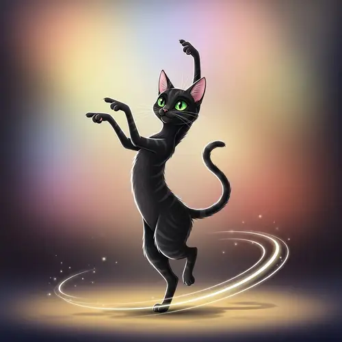 Graceful Cat Dancing Illustration | Enchanting Feline Art