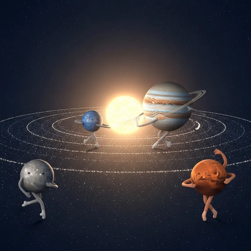 Planetary Dance: Mercury, Jupiter, and Mars Waltz in the Cosmos