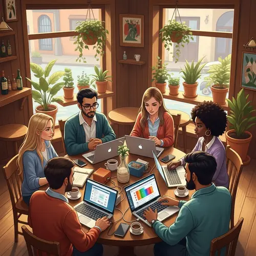 Digital Nomad Round Table Discussion in Cozy Spanish Cafe