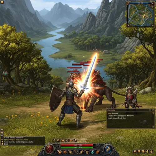 Fantasy MMORPG Battle Scene: Hero vs. Mythical Beast