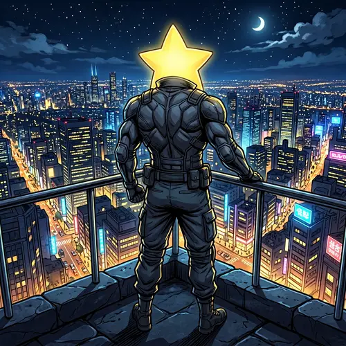 Cartoon Style Webtoon Manhwa Character with Unique Yellow Star Head