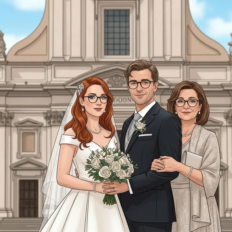 Realistic Wedding Scene with Bride, Groom, and Bride's Maid in Rome