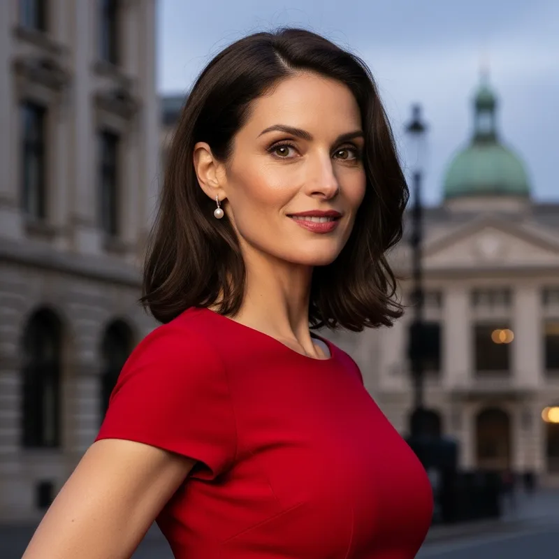 Stunning Lookalike of Ana de Armas in Elegant Red Dress